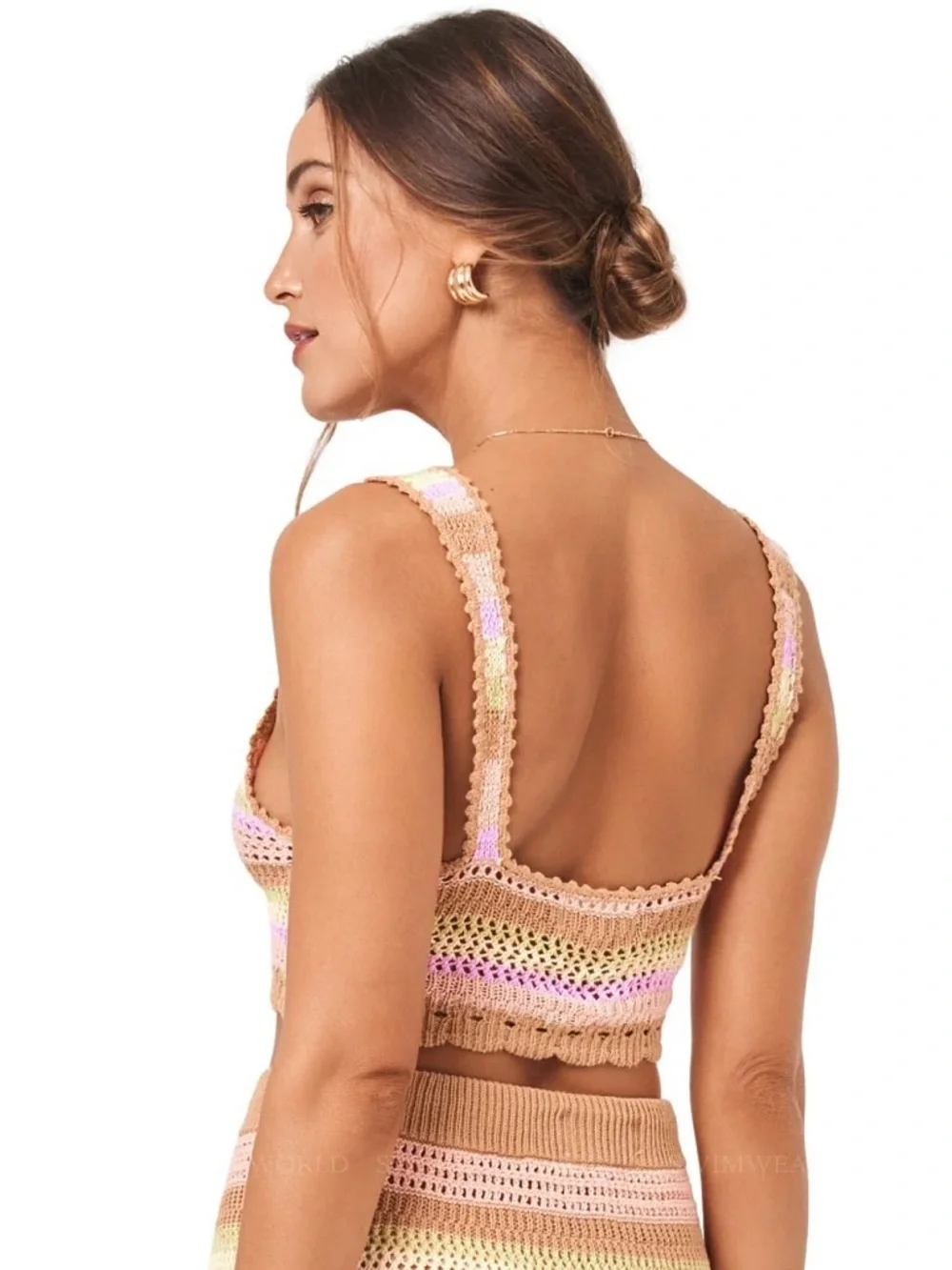 NWT L* SPACE Crochet Bralette Top Size XS Pastel Stripe Cotton Boho Beach